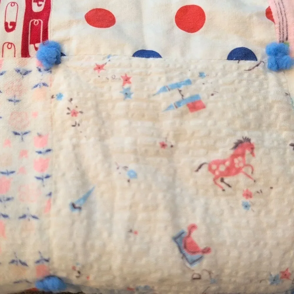 Vintage Homespun patchwork‎ baby quilt floral zoo cottage core